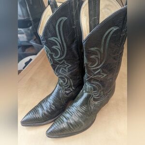 Larry Mahan boots men's size 7M Exotic Genuine Green Teju Lizard Classic Western